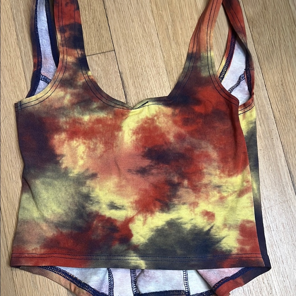 Urban Outfitters Orange yellow Blue Tie-Dye Bustier Tank Top - Picture 4 of 6